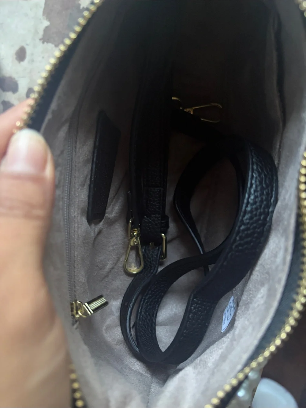 Coach Black Pebbled Leather Shoulder Bag with Gold Hardware & Pearl Charm